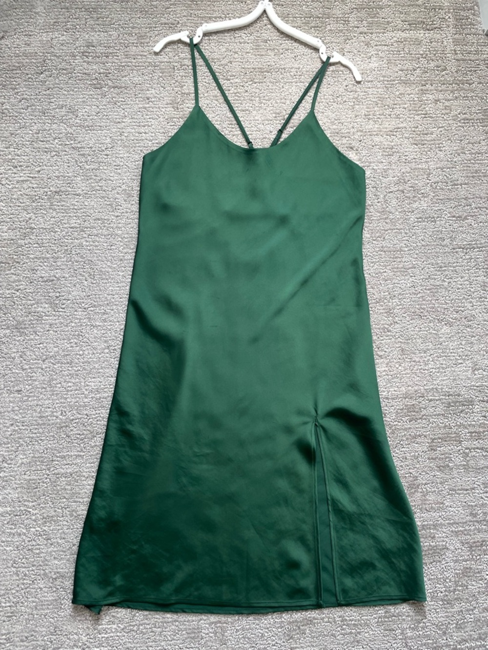 Emerald Green Slip Dress with Front Slit